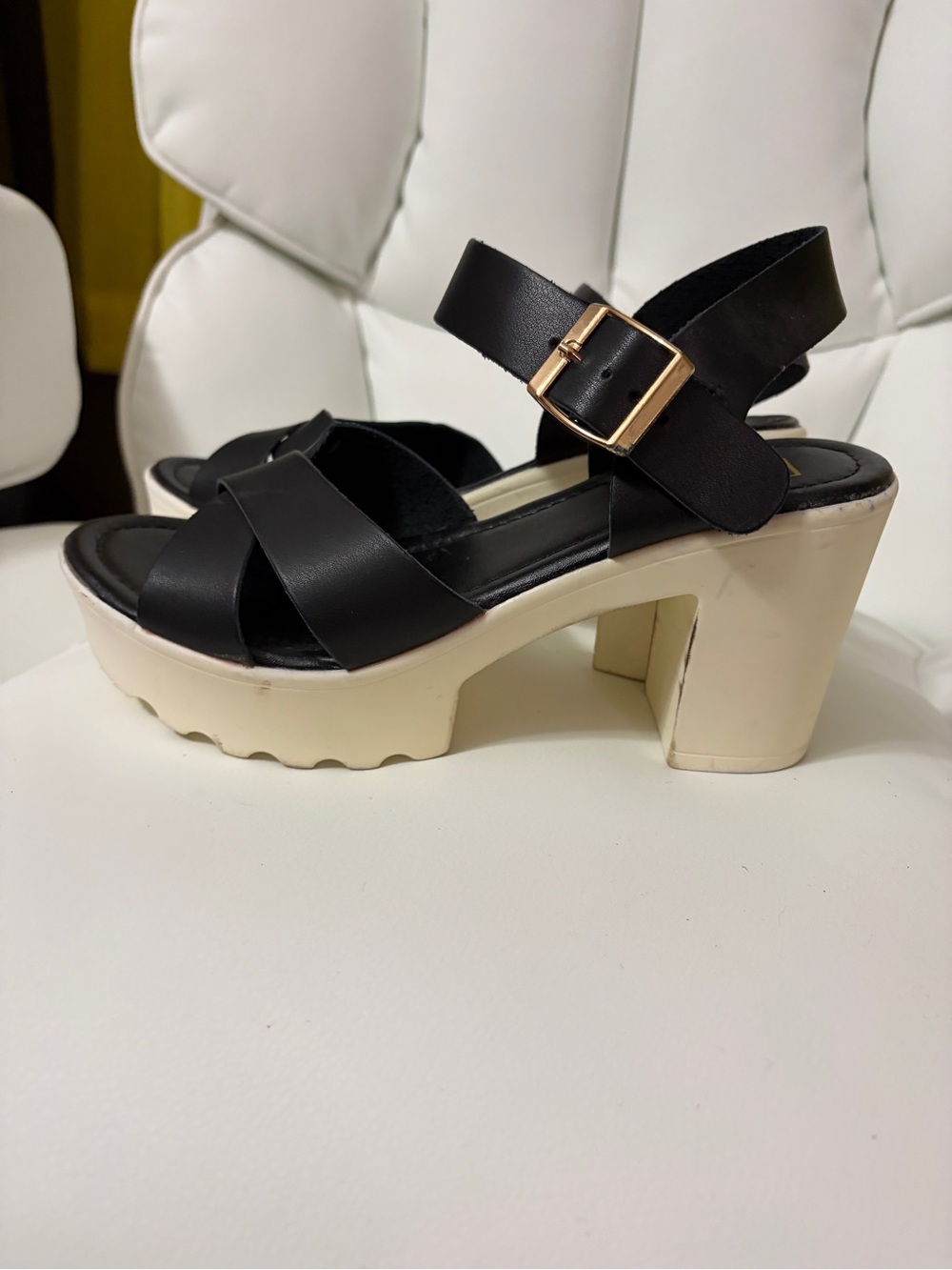 Refresh Black Strappy Platform Sandals with Cream Sole